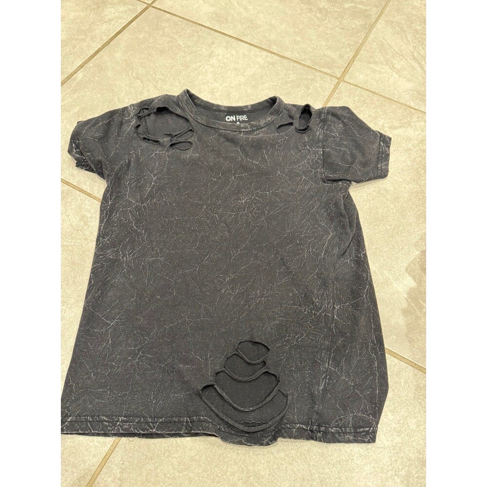 On Fire Brand 100% Cotton Black Tee With Holes Size Small